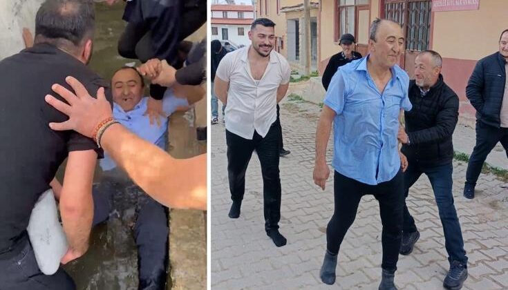 Köylüler tespit ettikleri kişileri el birliğiyle su oluğuna atıyor